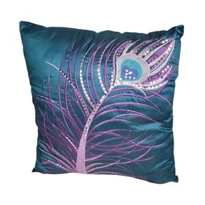Stratford Home Peacock Feather Pillow Decorative Sequin Pillow Peacock